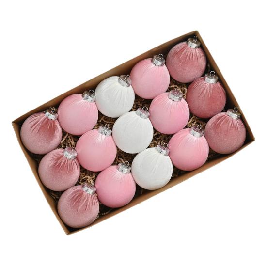15 Pcs Velvet Christmas Balls Shatterproof Flocked Xmas Tree Hanging Ball Ornaments Festive Home Party Baubles for Christmas Wedding