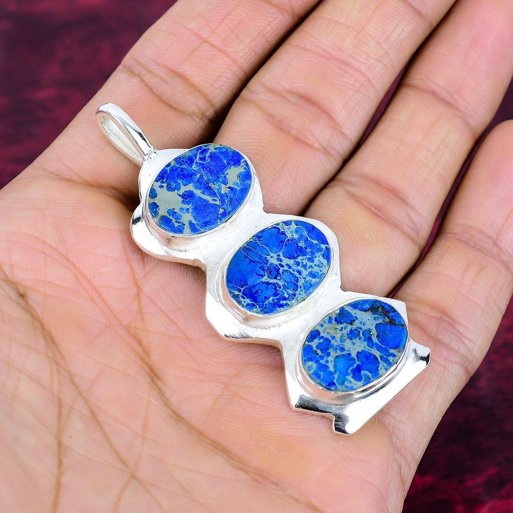 Blue Sea Sediment Jasper 925 Solid Sterling Silver Pendant, Handmade Gemstone Pendant Jewelry, Gifts For Wife Brand New Pendant