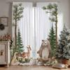 2PCS Digital Printed Sheer Curtain, Little Bear Deer Fawn, Woodland Cute Forest Animal for Living Room Bedroom Home Decor