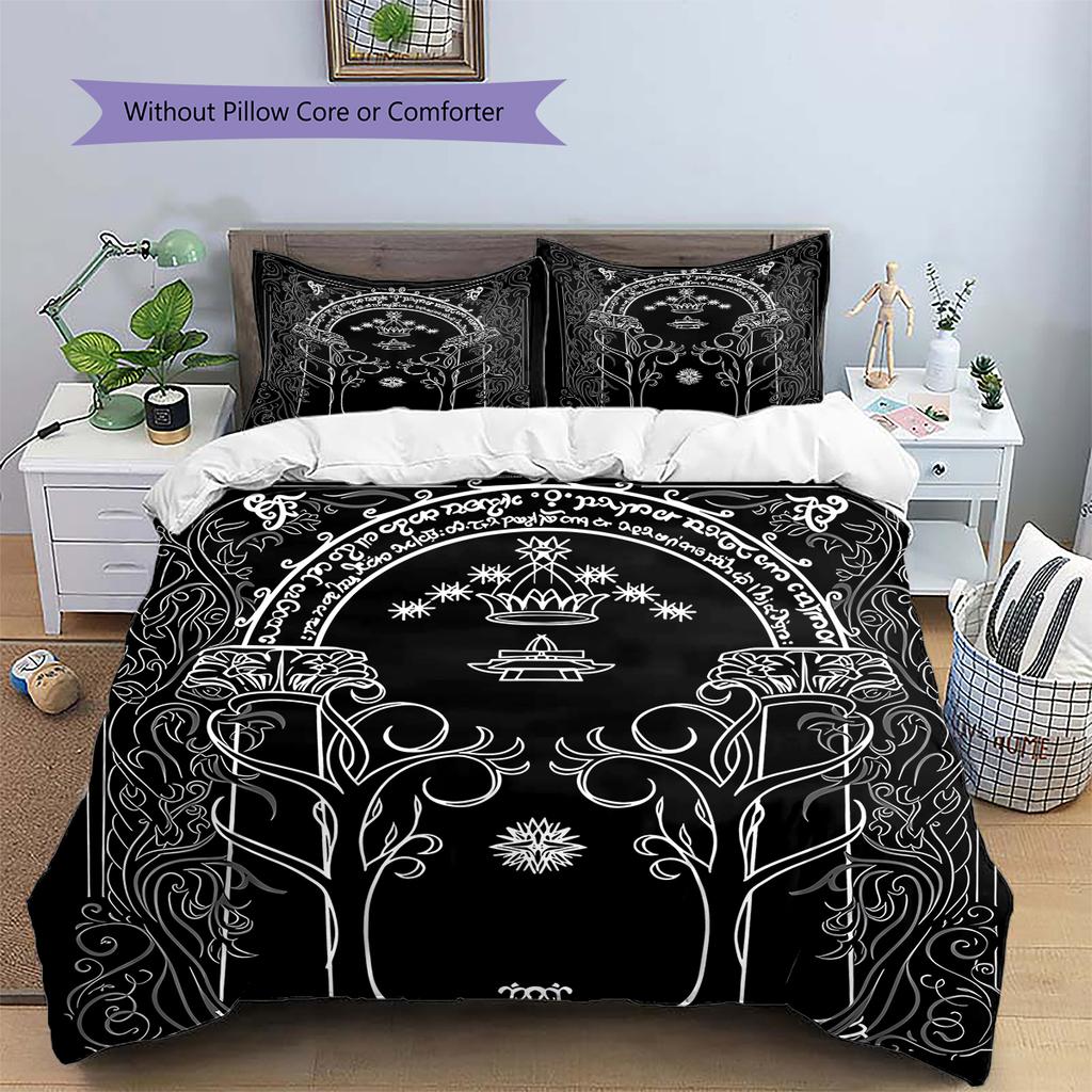 Lord Of The Rings Pattern Bedding,Quilt Set Quilt Cover Pillowcase Home Birthday Gift (1 * Duvet Cover + 2 * Pillowcase, Without Core)