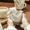 300ml Ceramic Coffee Mug Tea Cup Milk Latte Coffee Cups Vintage Leaf Pattern Porcelain Tea Mug Home Office Water Cup Drinkware