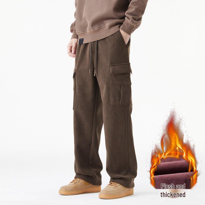 

Мужские зимние вельветовые рабочие брюки: На флисовой подкладке, Плотный, Свободный, Широкие брючины, Прямой, Повседневный. 2XL