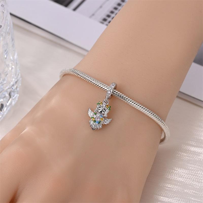 Copper Cute Colorful Flowers Charms Pendant Elegant Romantic Beads Fit Original Bracelet Diy Birthday Jewelry Gift