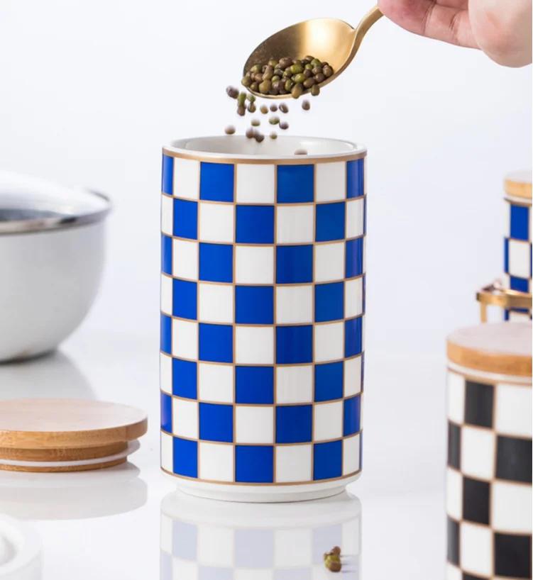Kitchen Organizer and Storage Container, Ceramic Storage Jar, Wooden Lid, Sealed Jar, Food Storage Containers, Metal Rack