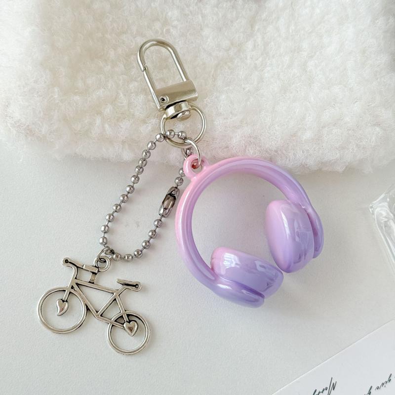 3D Headphones Keychain Bicycle Charm Keyring Phone Pendant Jewelry For Girl Women Gift Bag Decoration