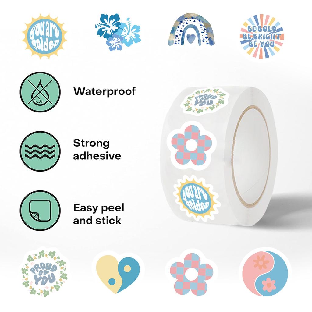 500 Pictures/roll Roll Tape Ins Style Blue Cartoon Sticker Hand Account Material Envelope Seal Sticker