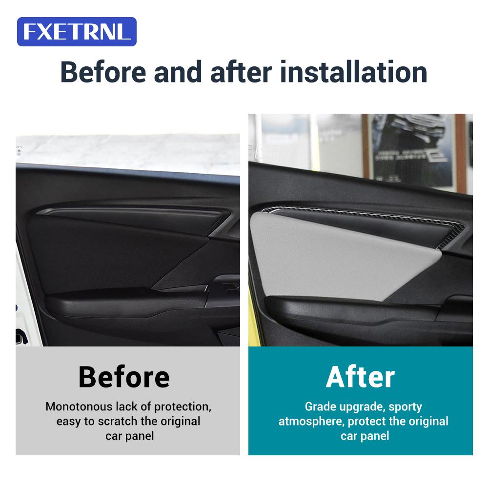 Real Soft Carbon Fiber Interior Door Trim Sticker for Honda Fit Jazz GK5 2014-2018 LHD RHD