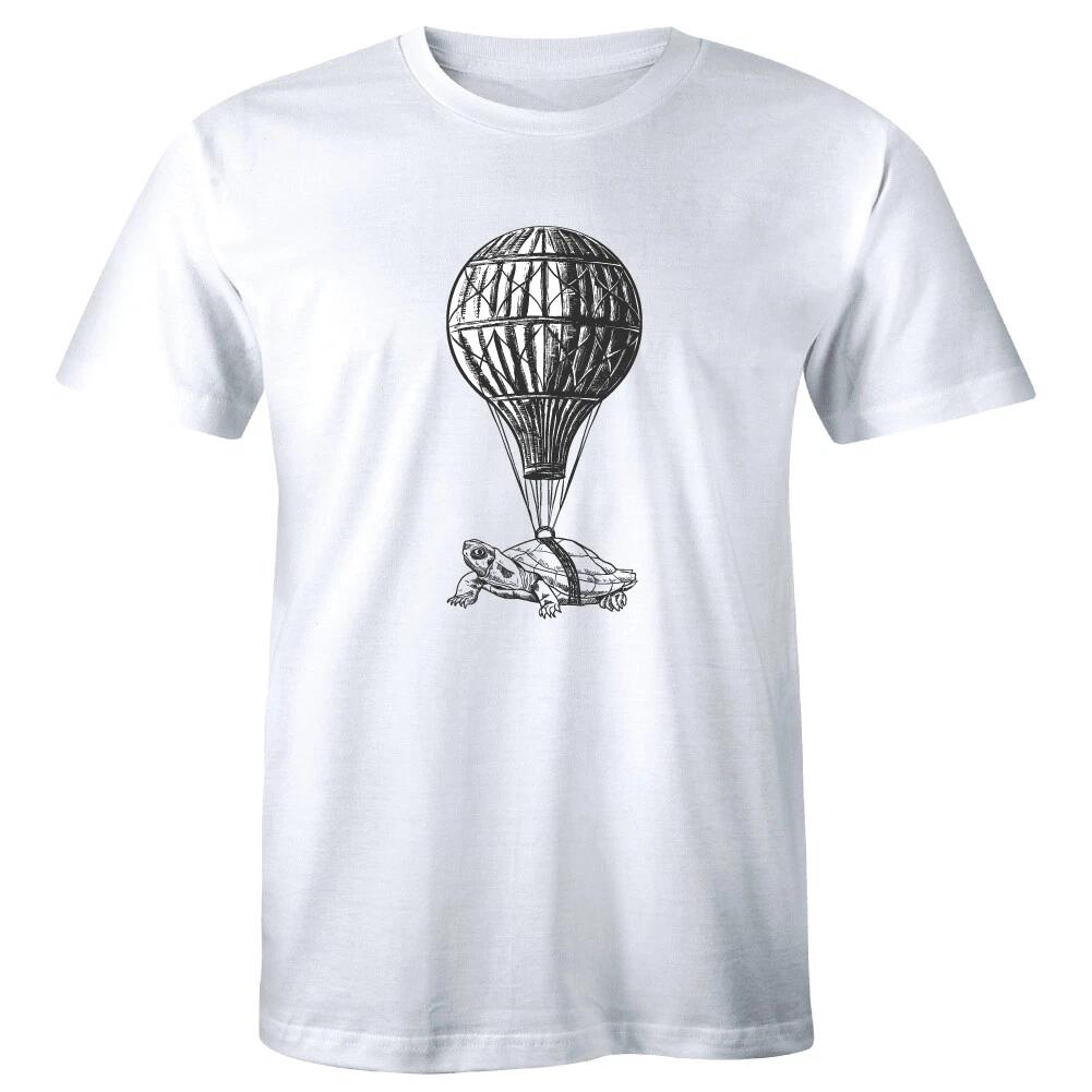 

Flying Turtle with Hot Air Balloon Image T-Shirt for Men Funny Tee Shirt M