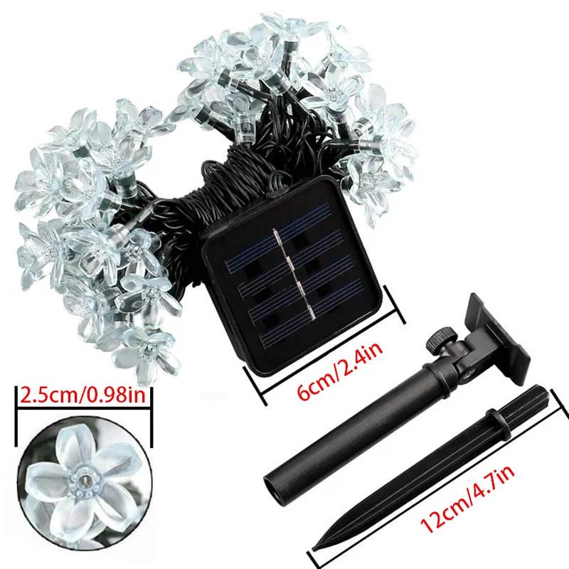 Solar Cherry String Lights Outdoor Sakura Garlands Peach Flower LED Night Lamp for Wedding Party Tree Garden Parterre Decoration