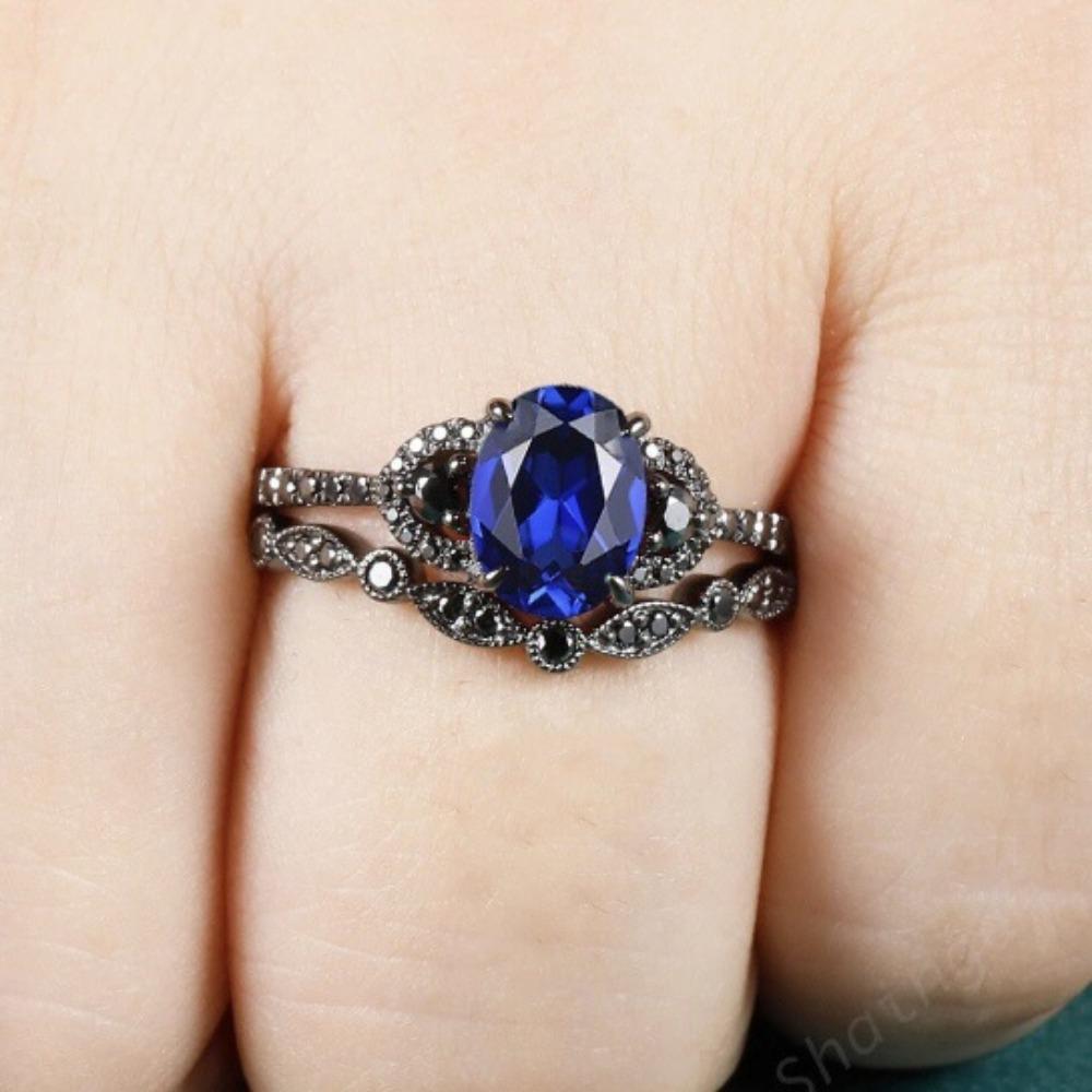 Blue Zircon Ring, European and American Fashion Ring Ins Wedding Engagement Retro Diamond Ring