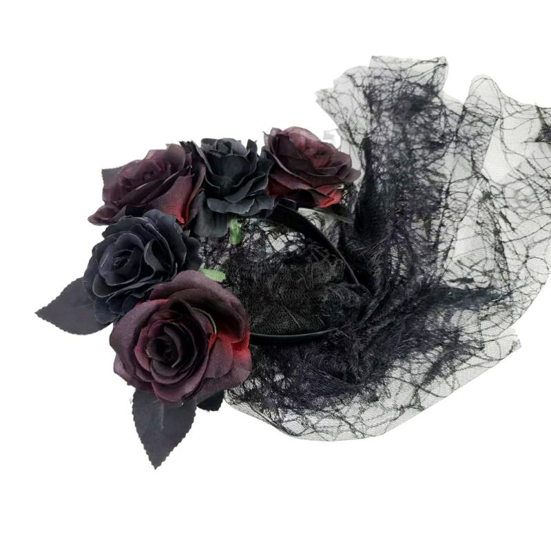 Rose Lace Headband for Women, Gothic Costume Headpiece for Halloween Parties, Cosplay Styling, Stage and Photo Looks