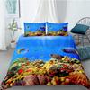 Ocean Duvet Cover Set Queen Double Size Polyester Ocean Animals Fishes Tortoise And Rainbow Color Coral Printed Comforter Cover