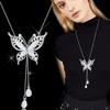 1pc Elegant Y-Shaped Necklace with Sparkling White Butterfly Pendant - Long, Dangling Rhinestone & Zinc Alloy Chain, Perfect for Everyday Fashion, Eve