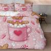Gingerbread Pink Cplusy Heart Snowflake Christmas Theme for Living Rom Bedrom Hotel Home Decor Festive Holiday Beding Set