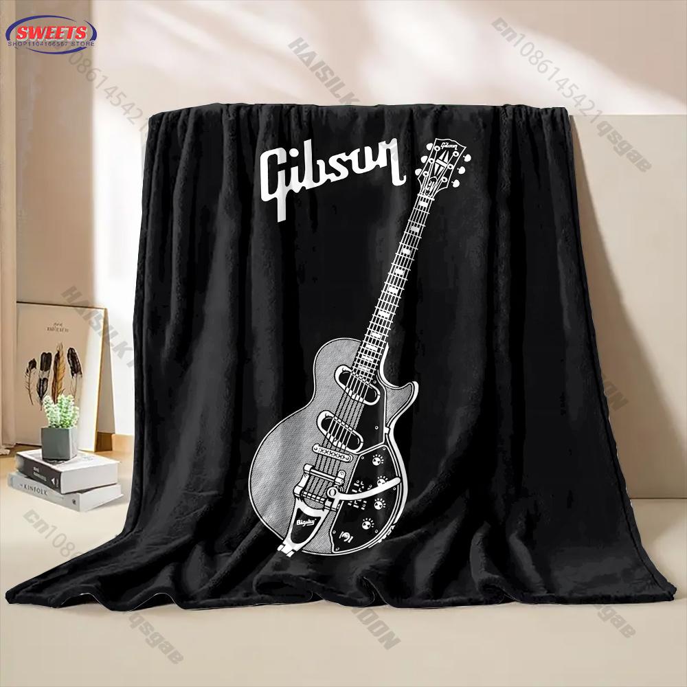 

6 Size Classic G-Gibs0n Guitar Logo Printed Blanket Home Bed Sofa Chair Office Nap Shawl Blanket Fun Gift for Family and Friends 75x90cm