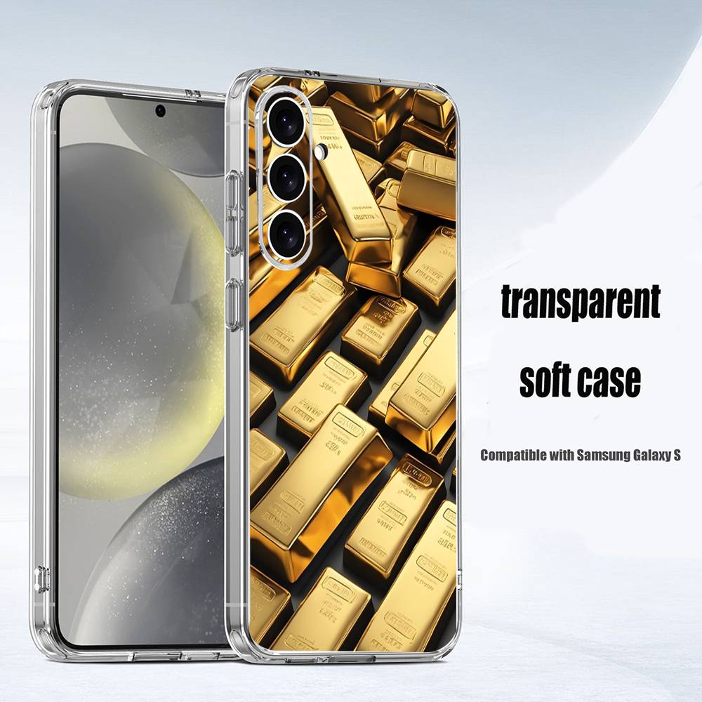 Money Gold Art   Phone Case For Samsung S24,30,21,22,23,20 FE,lite,PIus,Ultra,5G,Note,9,10 Transparent Cover