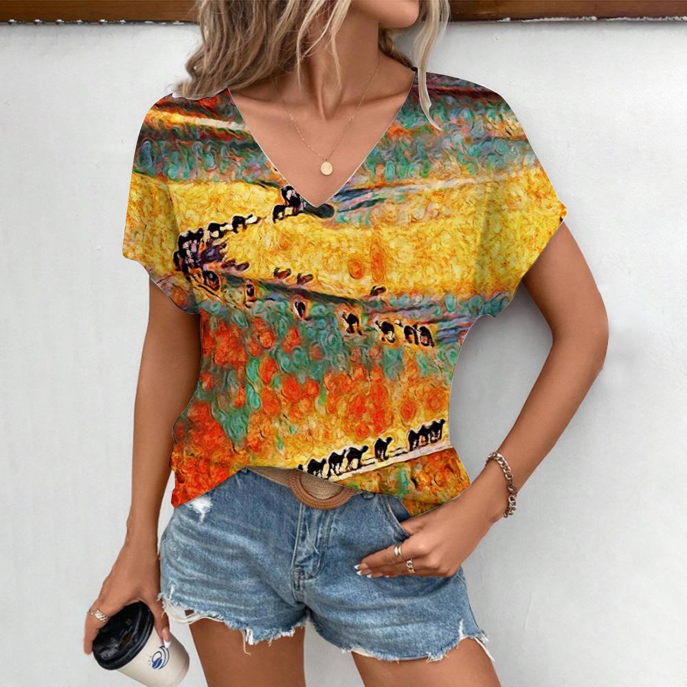 Летняя удобная женская футболка с модным западным узором пустыни и принтом для отдыха — фото 4