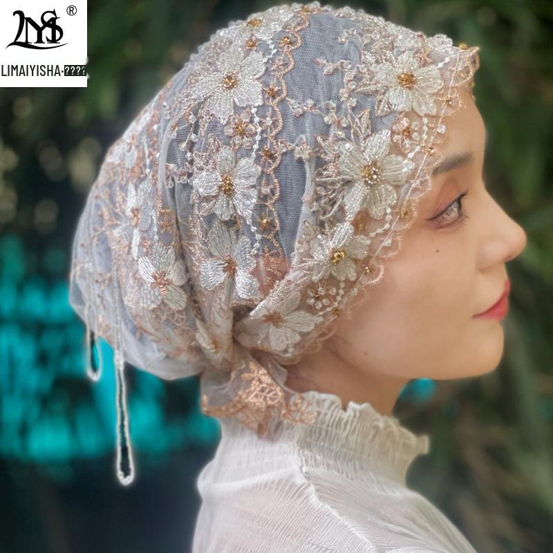 Handmade Tassel Headscarf Hat: Hui Muslim Hair Cover Lace Veil