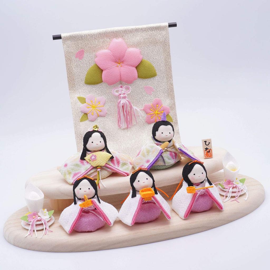 Ryukodo Poteri Hina Dolls Leaf Wooden Stand Decoration Set (Hemp Pattern) 1-890