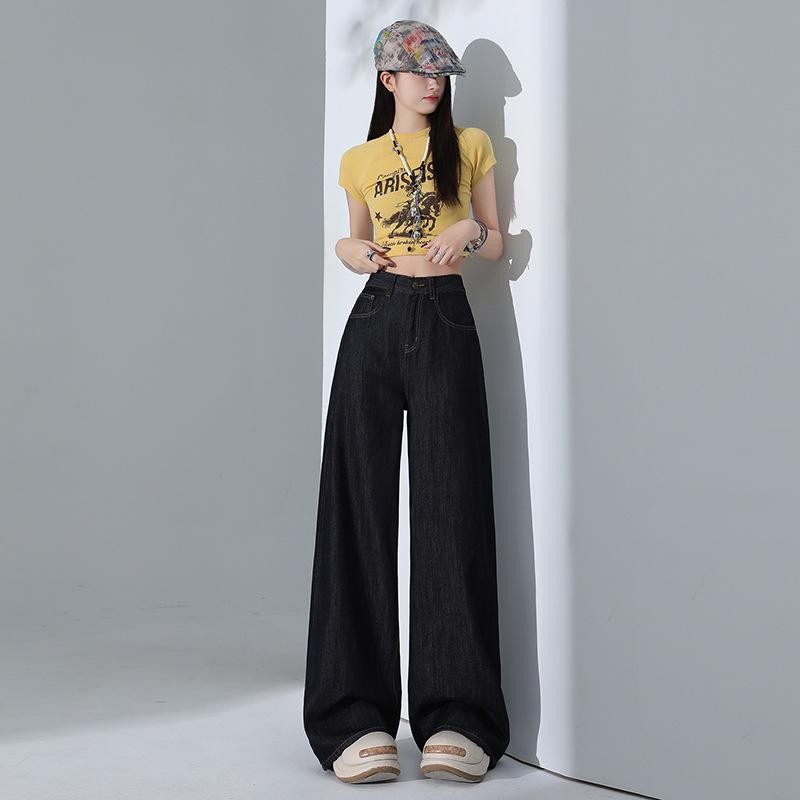 Women s White Tencel Wide-Leg Jeans - Summer 2025, High-Waisted, Loose, Floor-Length, Slimming. XL