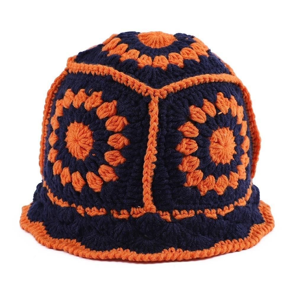 Korean Style Knitted Fisherman Hat Fleece Thread Bucket Hat Retro Flower Sun Hat  Student