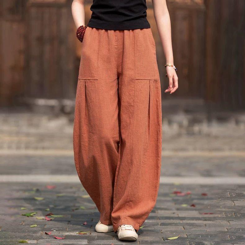 Women Retro Cotton Linen Casual Trousers Adult Lantern Pants College Students Outdoor Anti-Mosquito Pants Girls Draped Trousers