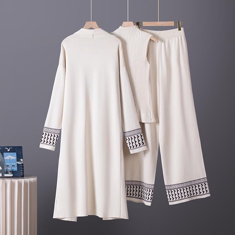 European Cross-Border Casual Knitwear Set: Women's Autumn/Winter Vest, Sweater Cardigan & Wide-Leg Pants 3-Piece