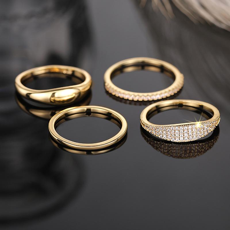 4Pcs Simple Plain Band Ring Set Minimalist Stackable Rings Gold Plated Fashion Jewelry for Women