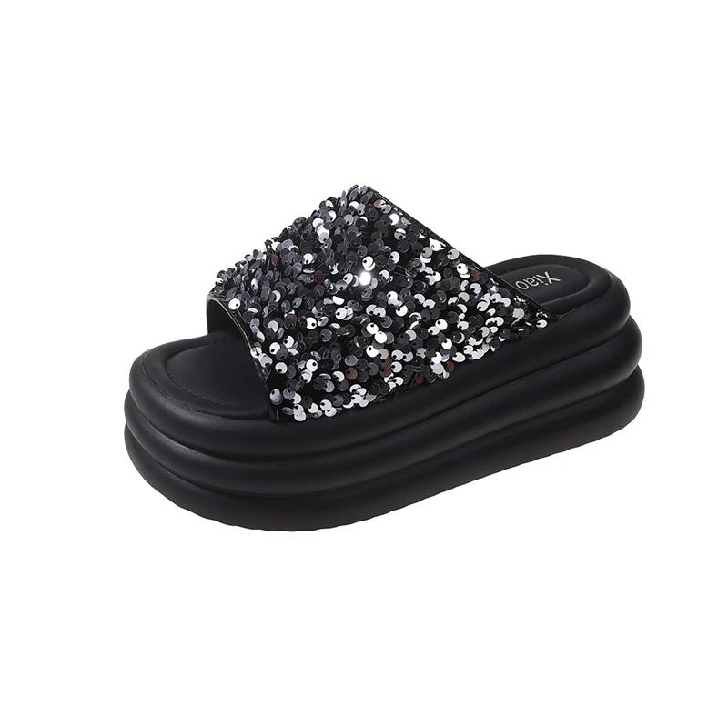 Fashion 8CM Bling Woman Platform Sandals Ladies Elegant Medium Women's Shoes Flats Summer Sandals Women Designer Shoes Girls slippers