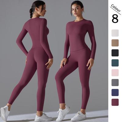 Conjunto de Yoga e Fitness Feminino de Cor Sólida de Cintura Alta Levanta Bumbum