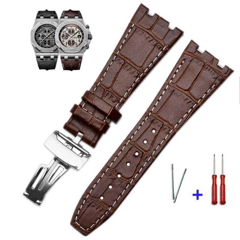 Top layer Genuine Leather watch Strap for AP Audemars 15400 15703 Royal Oak Offshore Series Male 26mm Black Brown Watchbands