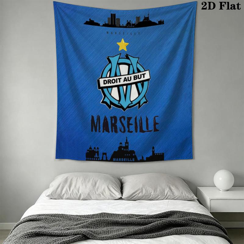 Olympique De Marseille Wall Tapestry Aesthetic Wall Hanging Printed Fabric Blanket Decorative Tapestries for Bedroom Living Room Home Decor
