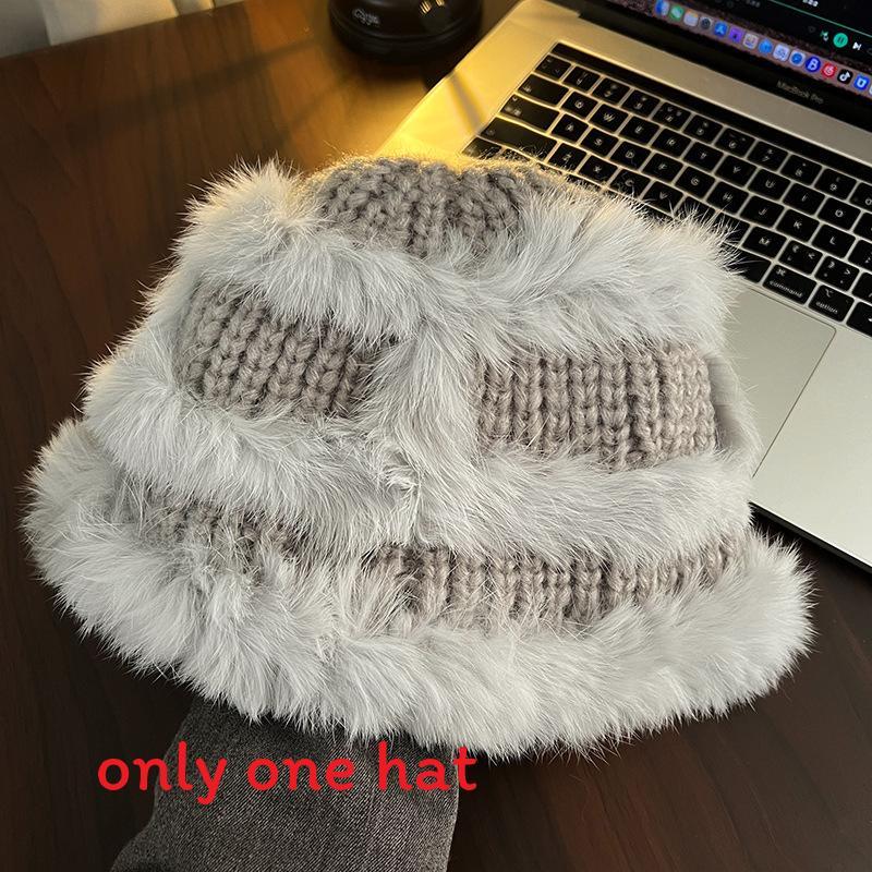 Cartoon Style Wool Beanie With Plush Fur Material And Adjustable Fit For Casual Wear
