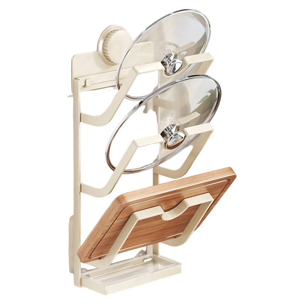 Wall-Mounted Pot Lid Holder With Drain Tray 3/2 Tier Kitchen Countertop Metal Hanging Pot Cover Storage Rack Stand Kitchen Tools