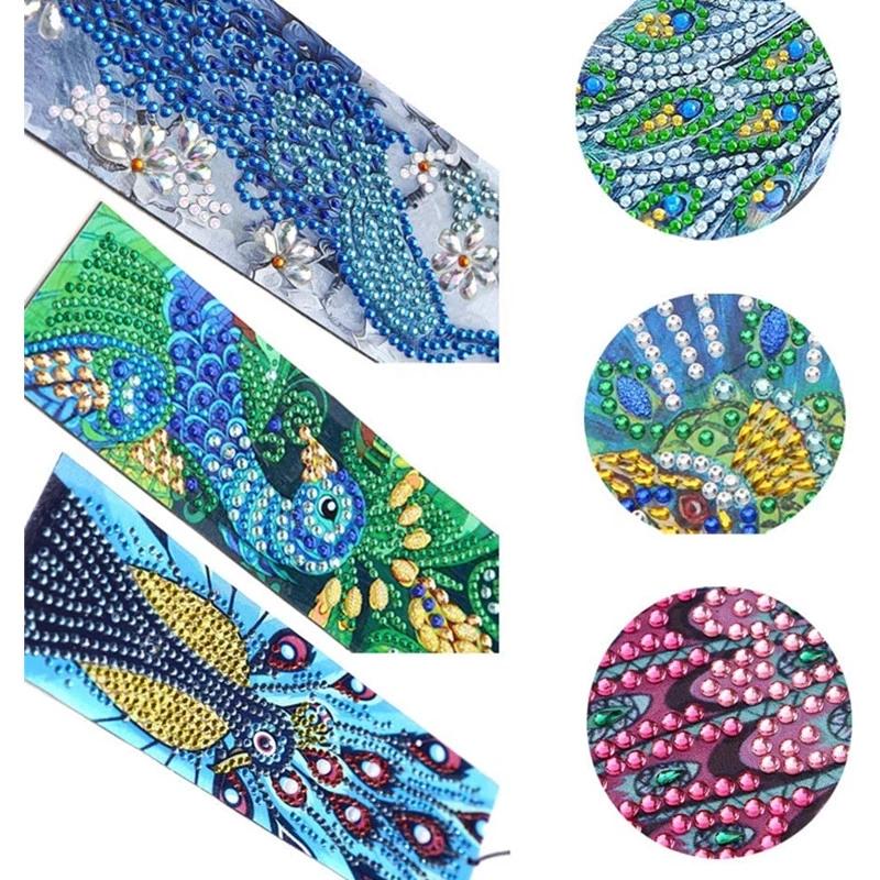 R-M035-052 Spot Crystal Peacock Leather Bookmark DIY 5D Diamond Painting Bookmark
