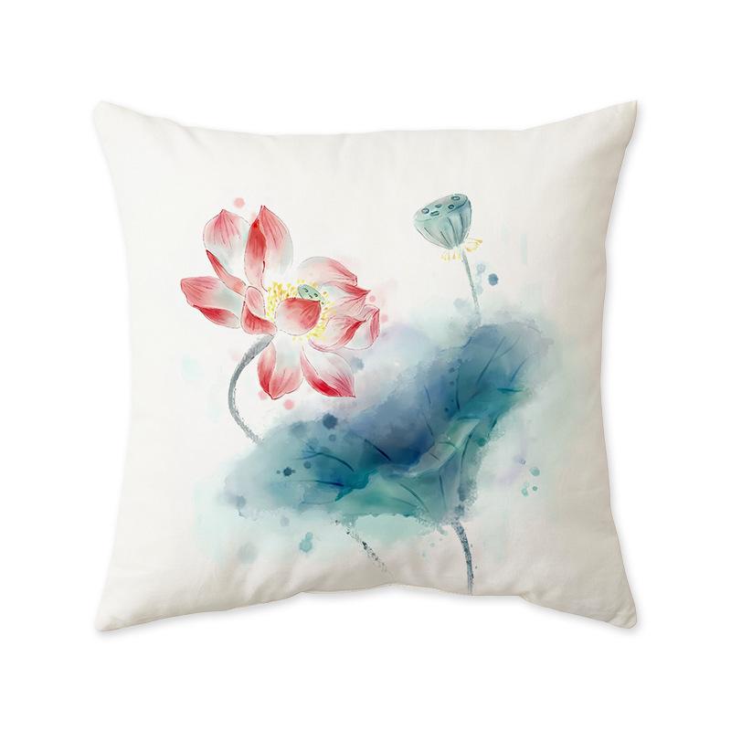New Chinese Lotus Lotus Print Cushion Pillow Office Living Room Sofa Nap Cushion Pillow Cover