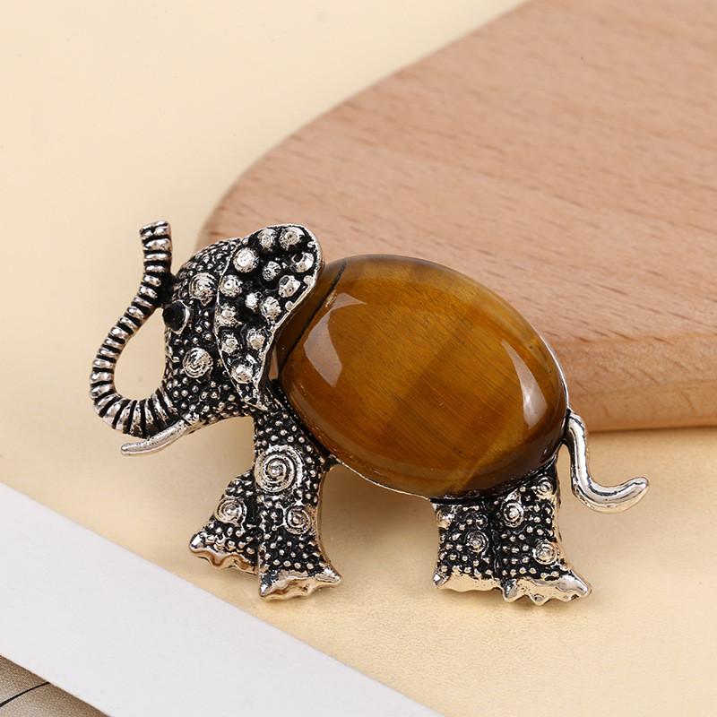 Animal Embossed Shell Inlay Lucky Elephant Brooch Pin For Men Women Decor