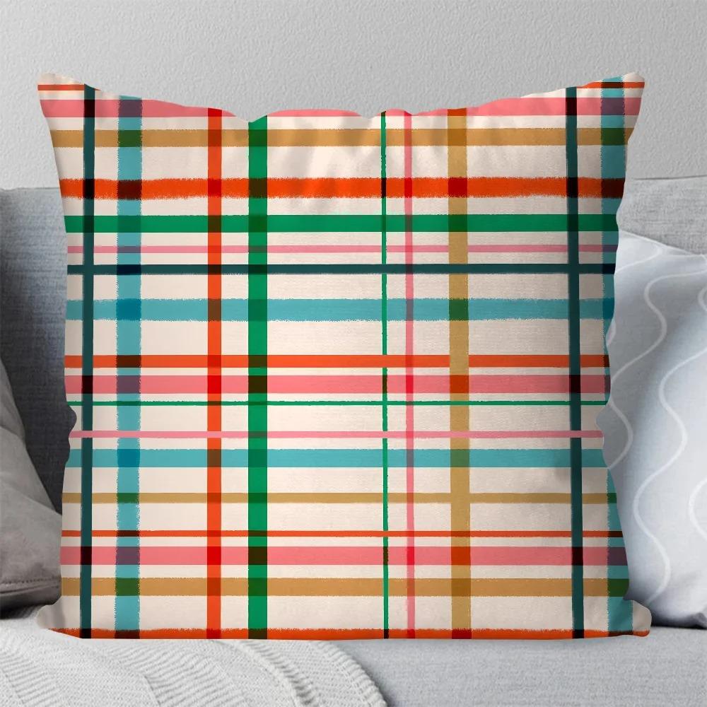 Home Decor Colorful Plaid & Floral Patterned Pillow Covers Pattern Cushion Cover Suitable For Sofa Bedroom Car Pillow Cover