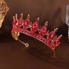 European and American Wedding Dresses  Bridal Headwear Crown Evening Performance Party Hair Accessories Elegant Red Rhinestone Crown Accessories