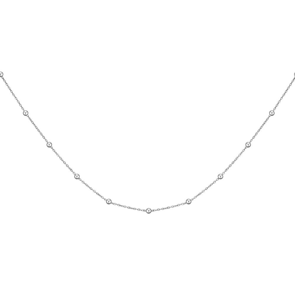 European & American Style Stainless Steel Necklace with Round Beads - 42cm O-shaped Chain, Versatile for Women