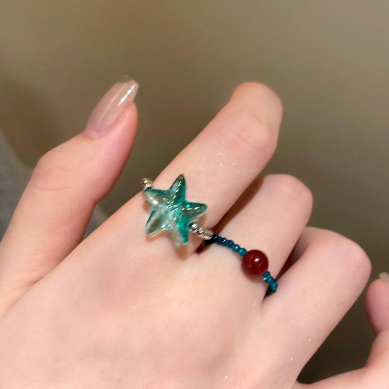 Optimize Agate Beaded Ring Summer Seaside Vacation Fashion Exquisite Versatile Niche Design Personalized Temperament Jewelry