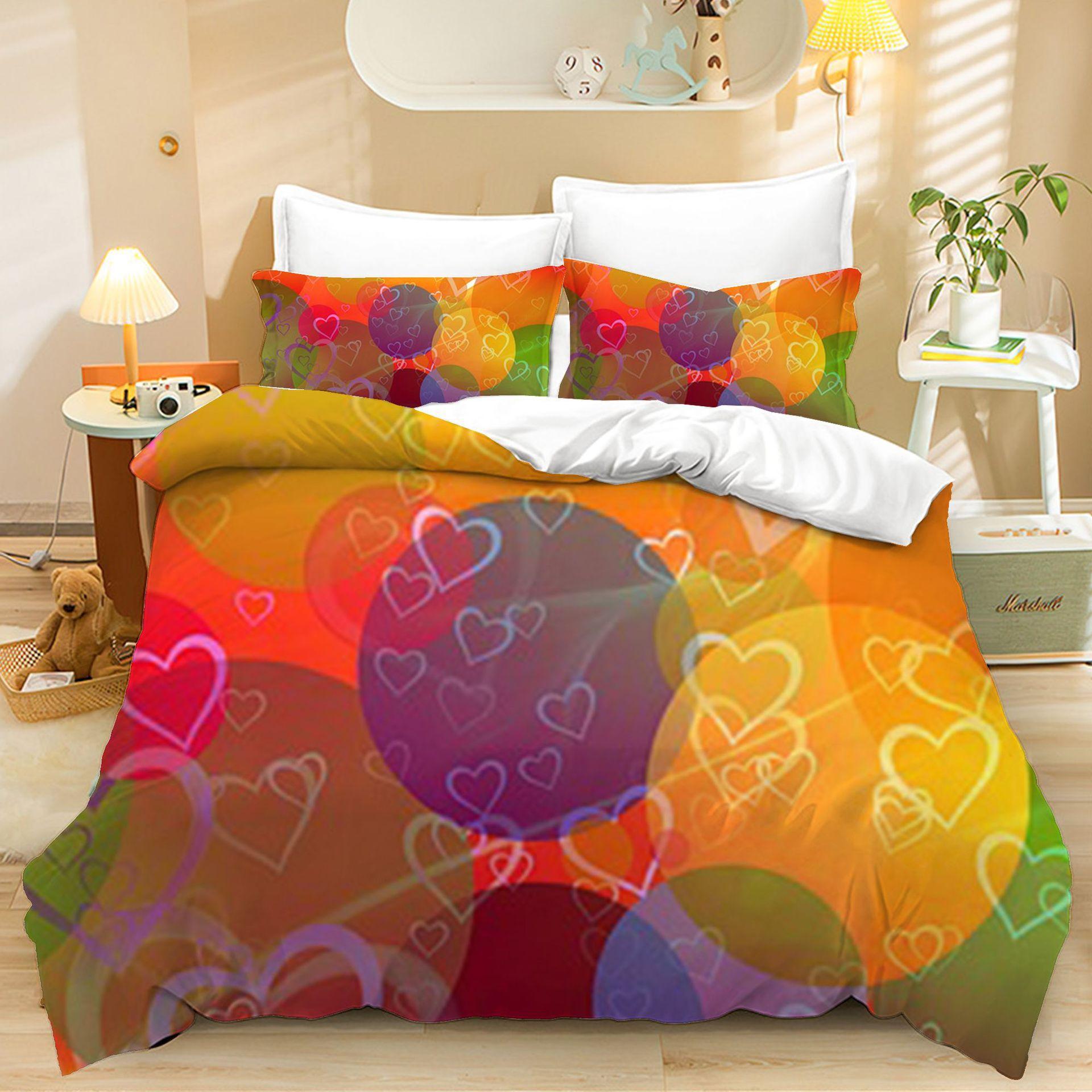 Home Textiles Three-Piece Color Valentine S Day Cartoon Digital Printing Quilt Pillowcase Bedding 90 * 200 two-piece set