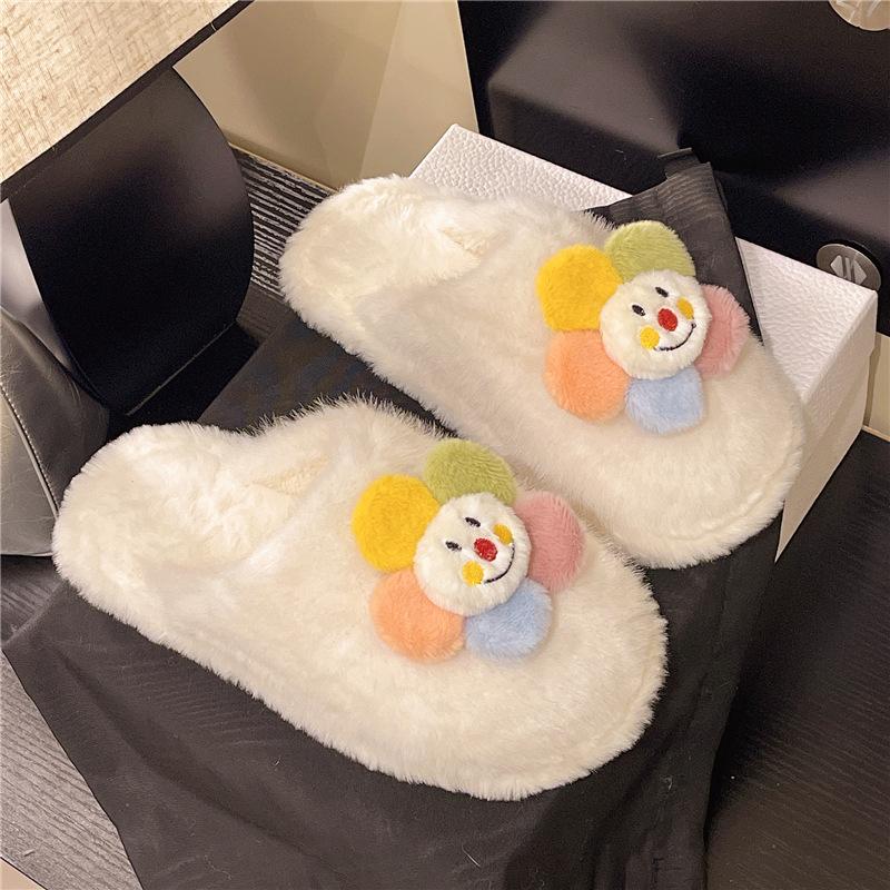 2025 New Autumn Thick-soled Cotton Slippers Two-color Bottom Girls Fluffy Slippers Fashion Versatile Home Cotton Slippers Women