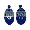 European Retro Wooden Long Print Earrings with Hollow Design