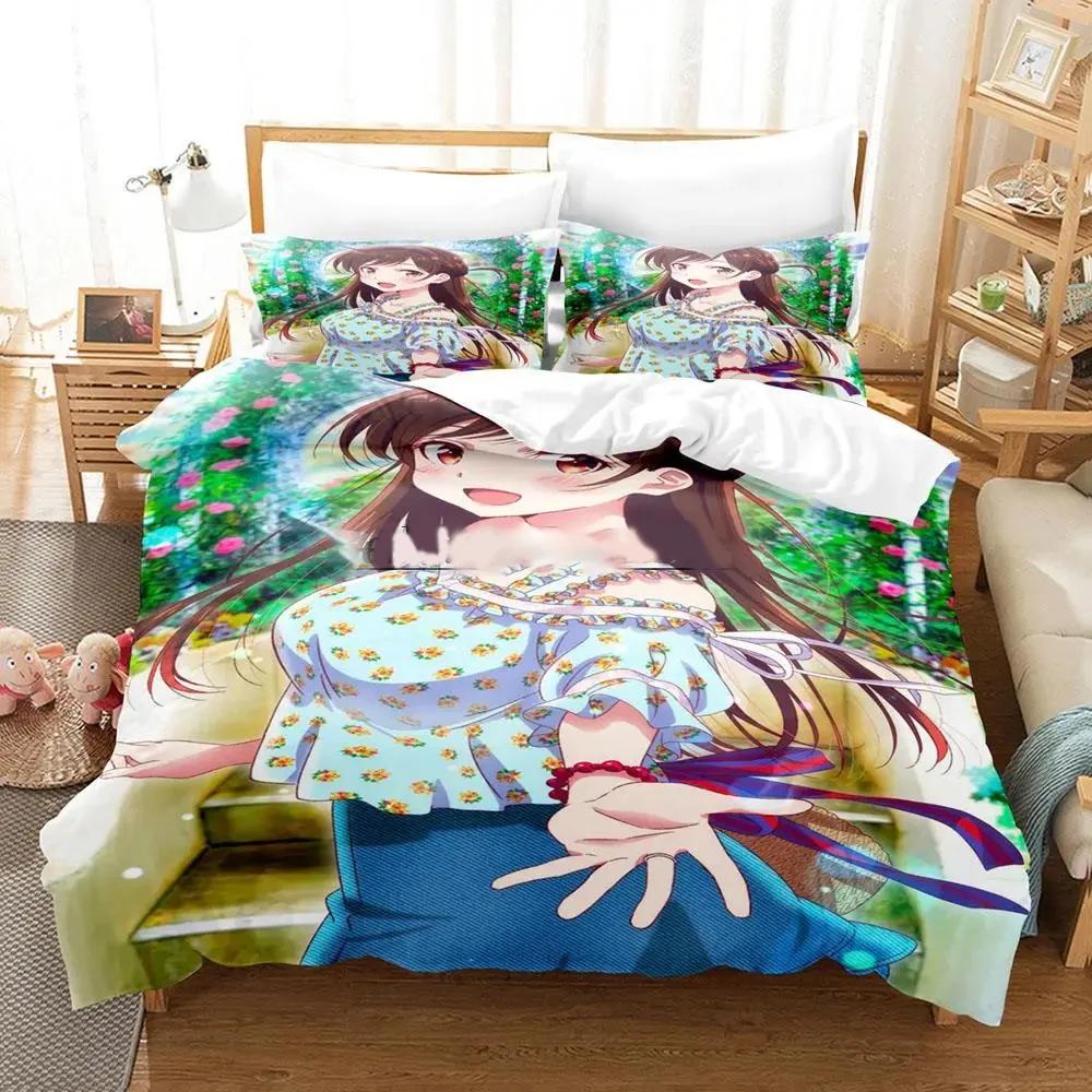3D Anime Rent-A-Girlfriend Chizuru Bettwäsche-Set, Bettbezug Bett-Set Steppdeckenbezug Kissenbezug, King Queen Twin Größe Jungen Mädchen Erwachsene