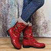2021 Autumn/Winter Women's Plus Size Leather Boots, Round Toe with Wool Trim and Side Zip