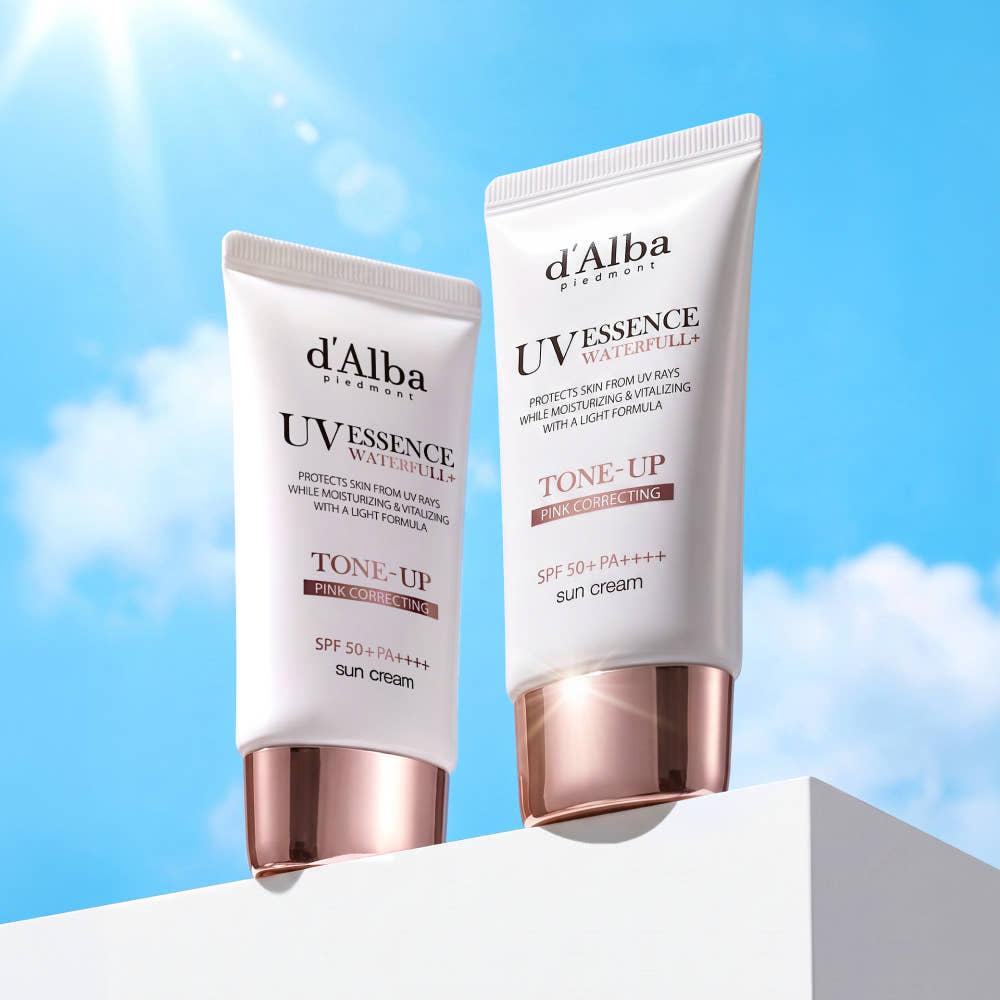 d'Alba Waterfull Tone-Up Sun Cream Pink Brightening Glow 50ml Vegan Sunscreen Daily Sunblock