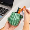 1 Stück Kaktus Keramik Stifthalter Ständer Becher Bleistifthalter Organizer Make-up Pinselhalter für Zuhause Büro Schreibtisch Grün Weiß Kaktus