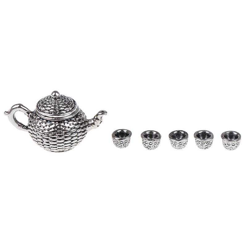 5/6/8/10Pcs/set Doll House Miniature Metal Tea Doll House Furniture Miniature Dining Ware Toy Teapot Cup Plate