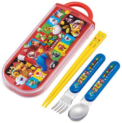 Skater Cutlery Lunch Made In Sliding Name Stickers Super Mario Trio 23 Children's Set, Box, Chopsticks, Spoon, Fork, Japan, Cutlery, Included,
